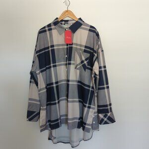 L08 Plus Size Hi Low button plaid blouse NWT XXL